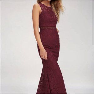 Lulus Burgundy Lace Long Gown Dress Sz Large Music of the heart